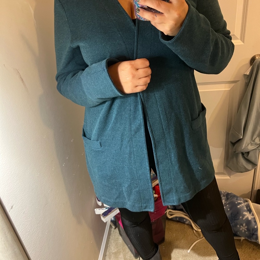 COPY - DARK MUTED AQUA BLUE CARDIGAN SWEATER OPEN FRONT CHARLOTTE HORNETS XL LO… - Picture 8 of 12